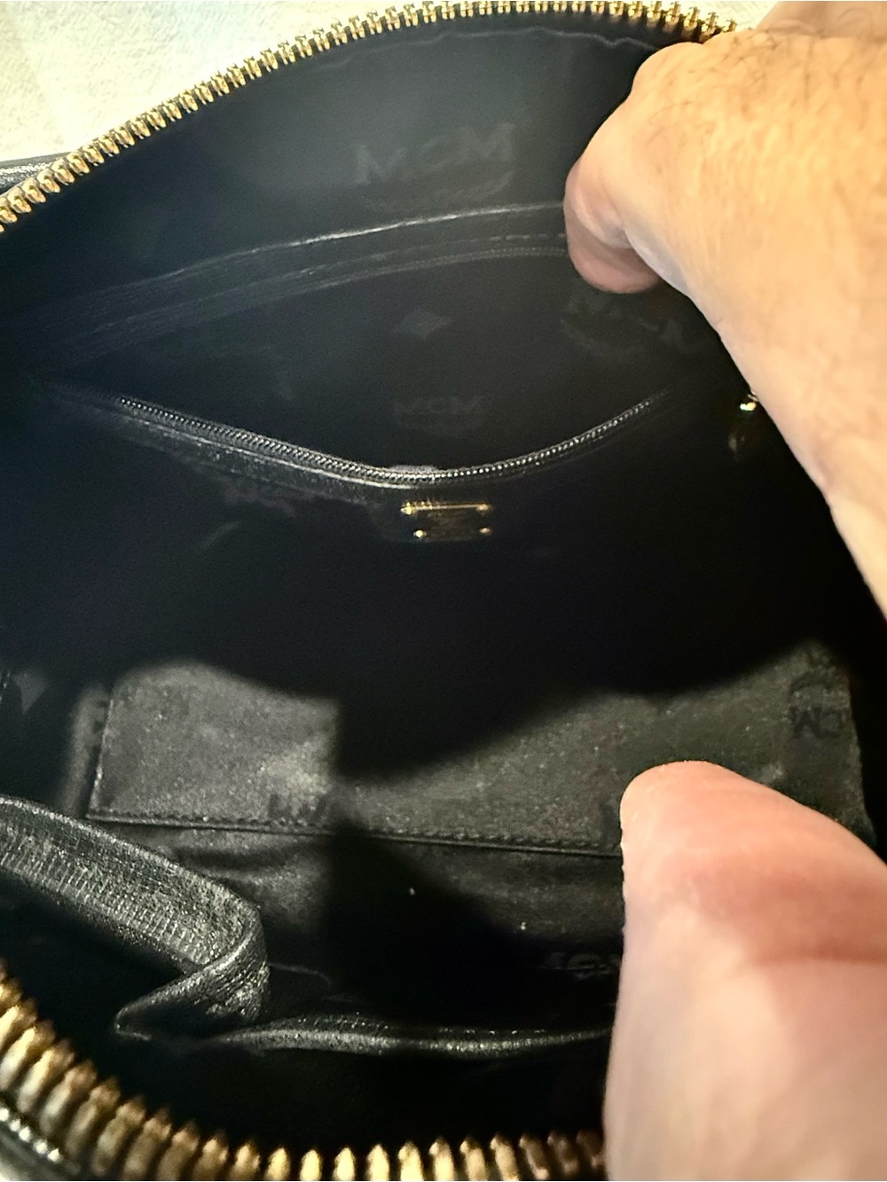 MCM Black Saffiano Textured Leather Boston Bag with Gold Hardware - Picture 9 of 10